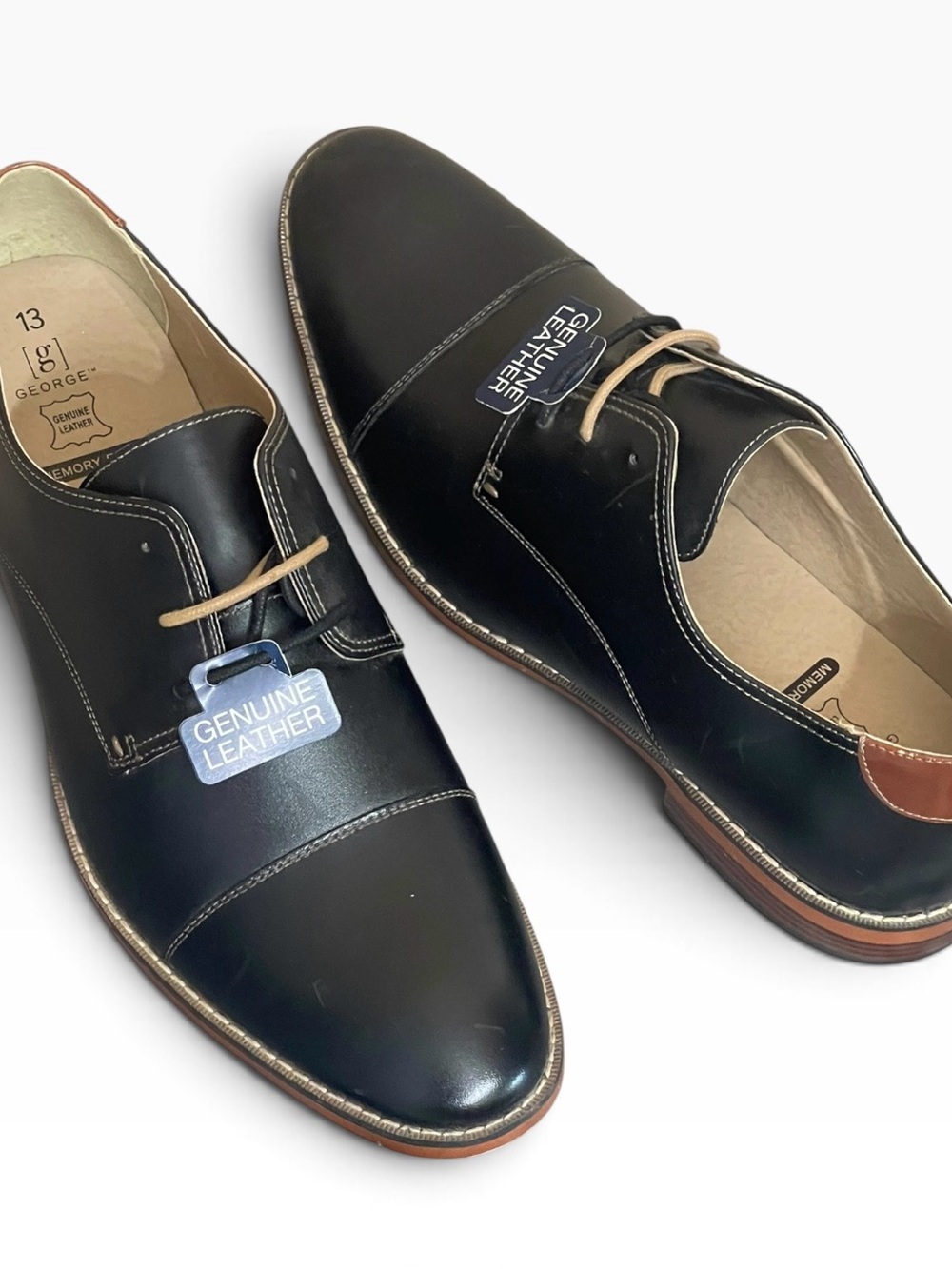 GEORGE Shoe NWT Black with Brown Genuine Leather Dress Shoes size 13